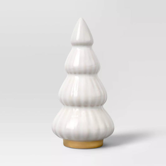 Piccolo Albero di Natale Decorativo in Ceramica con Bordo Ondulato Color Avorio